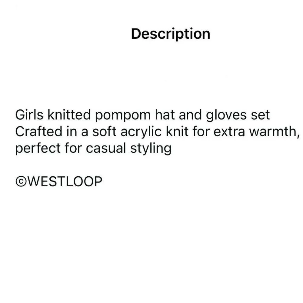 NWT West Loop Girl’s Blue,Purple.Pink, Mittens Gloves & Pom Pom Beanie hat set